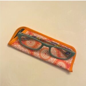 Boho VTG Style NWT Readers Cheaters +1.50 Case Blue Orange Coral Pink Green OS